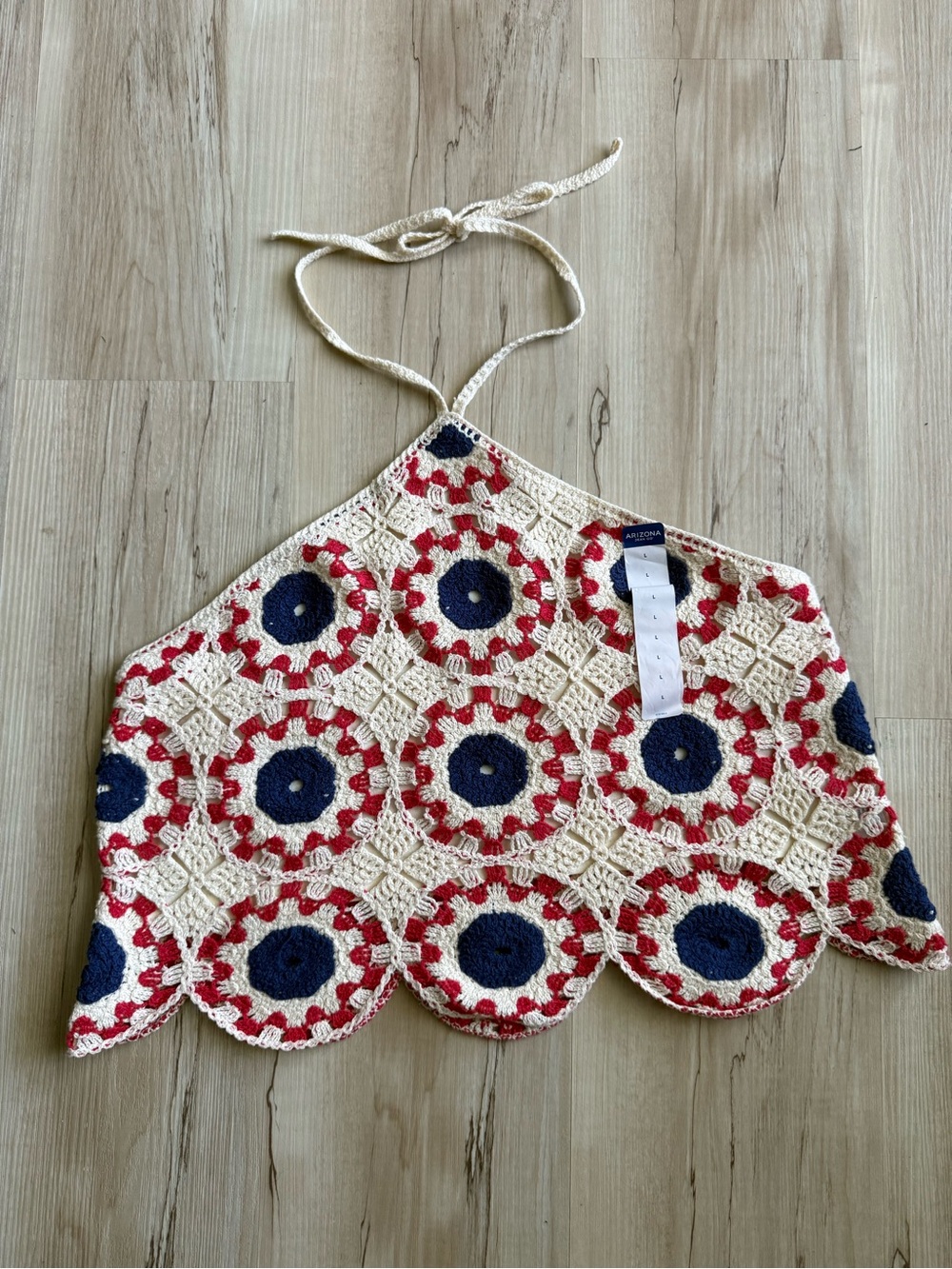NWT Arizona Jean Crochet Halter Top Large Patriotic Red White Blue Boho Festival